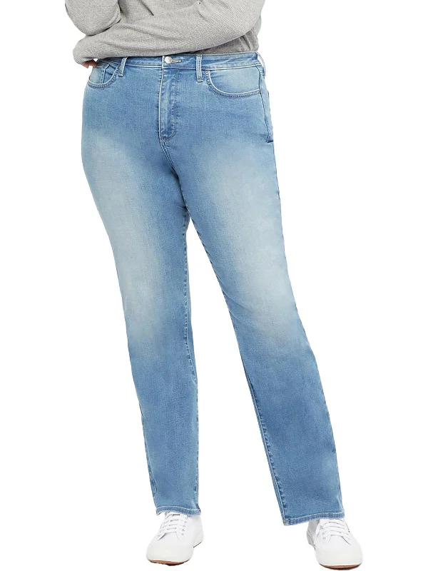 Plus Womens Relaxed Light Wash Straight Leg Jeans